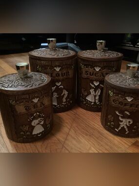 Brown Decorative Ceramic Kitchen Canisters - Set of 4